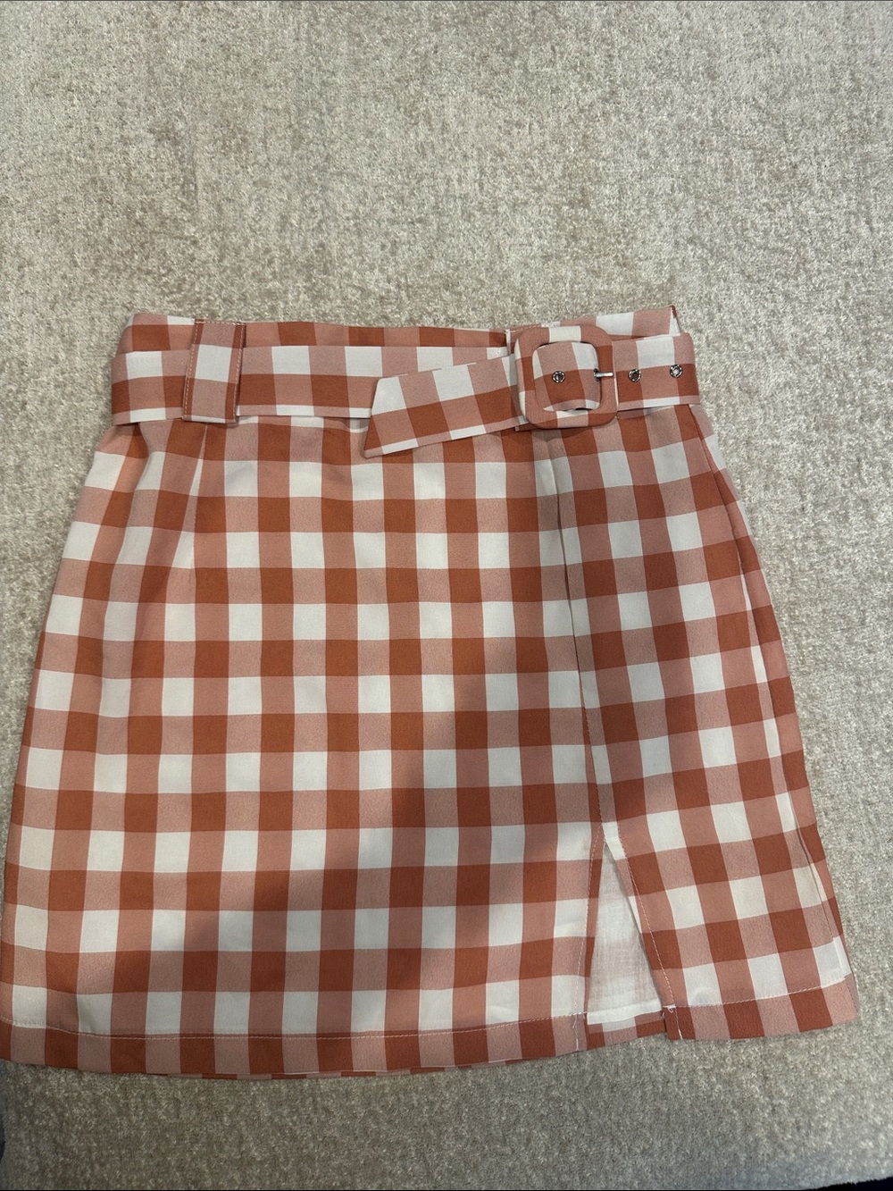 Princess Polly Checkered Rust and White Belted Mini Skirt